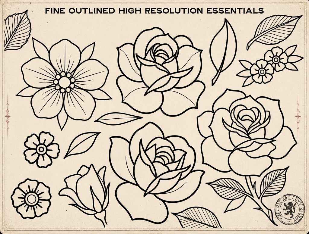 Rose Tattoo Design Kit: Procreate Stamps, Stencils (150+ PNG Files)