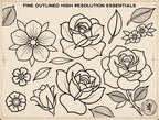 Rose Tattoo Design Kit: Procreate Stamps, Stencils (150+ PNG Files)