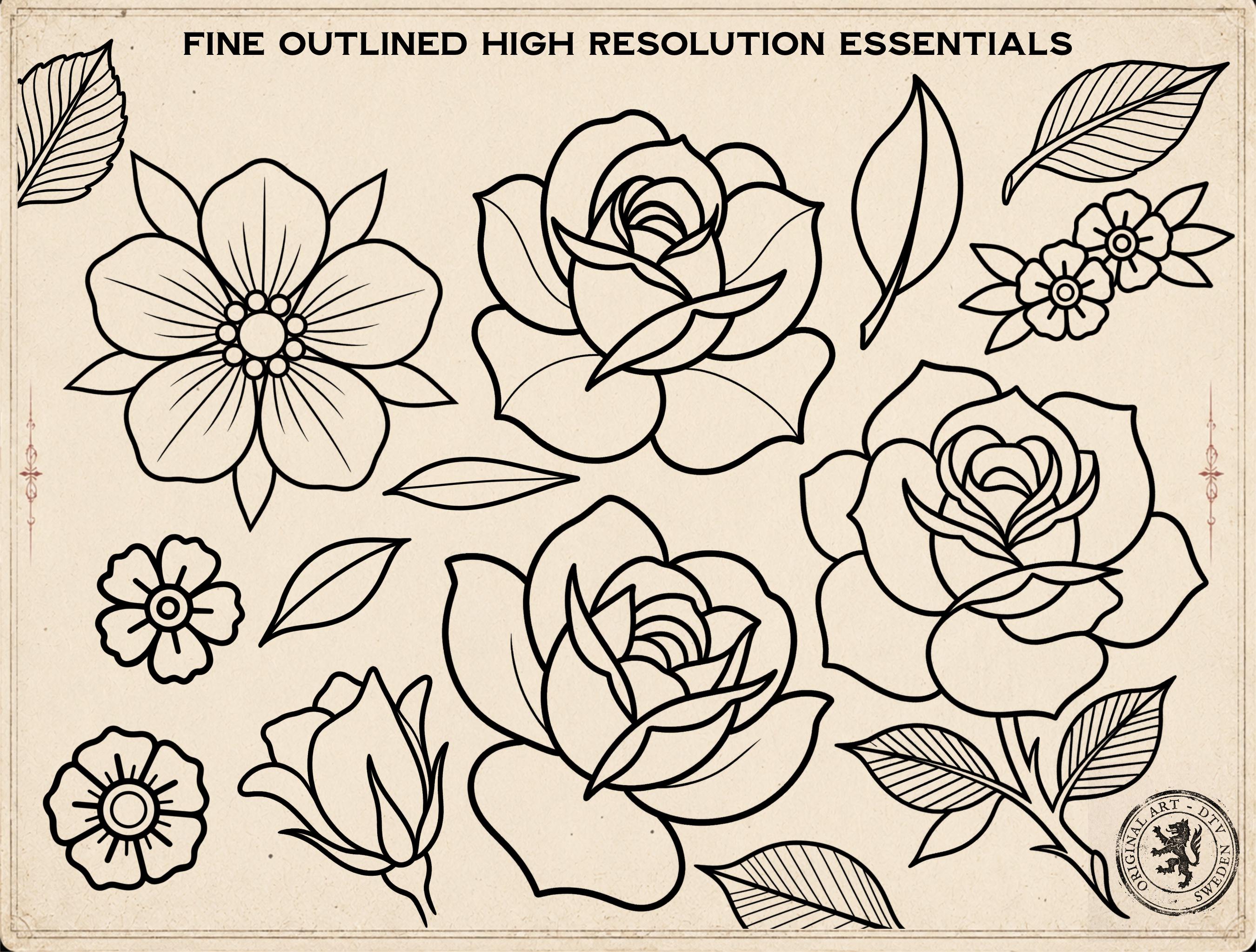 Rose Tattoo Design Kit: Procreate Stamps, Stencils (150+ PNG Files)