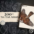 Procreate Neo Traditional Animal Tattoo Design Reference Kit, Brushset & PNG, original stencils