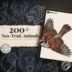 Procreate Neo Traditional Animal Tattoo Design Reference Kit, Brushset & PNG, original stencils