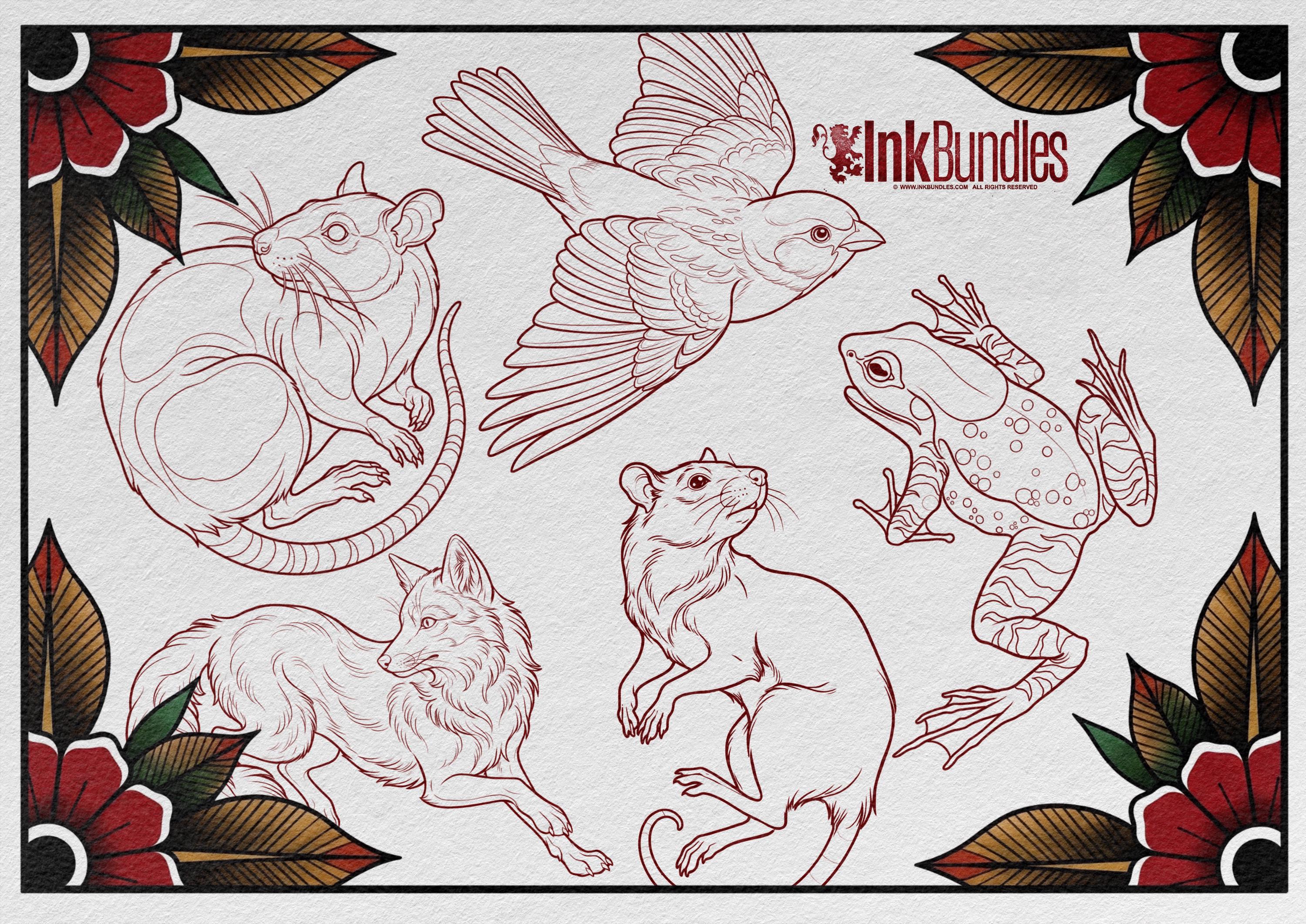 Procreate Neo Traditional Animal Tattoo Design Reference Kit, Brushset & PNG, original stencils