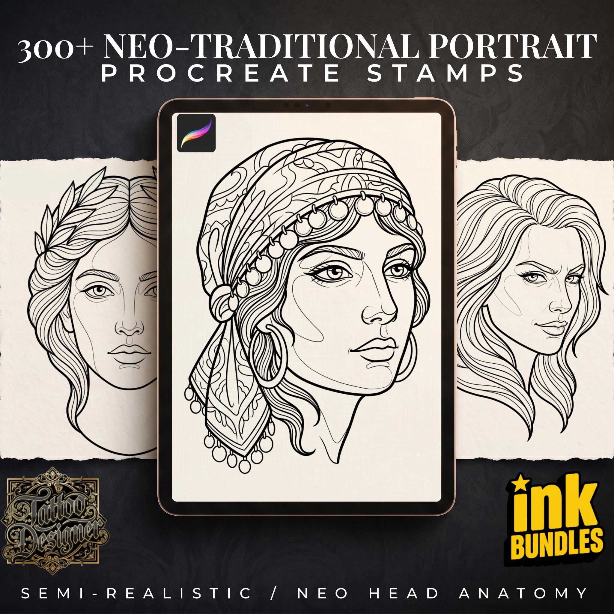 300 Neo-Traditional Lady Design Kit for Procreate
