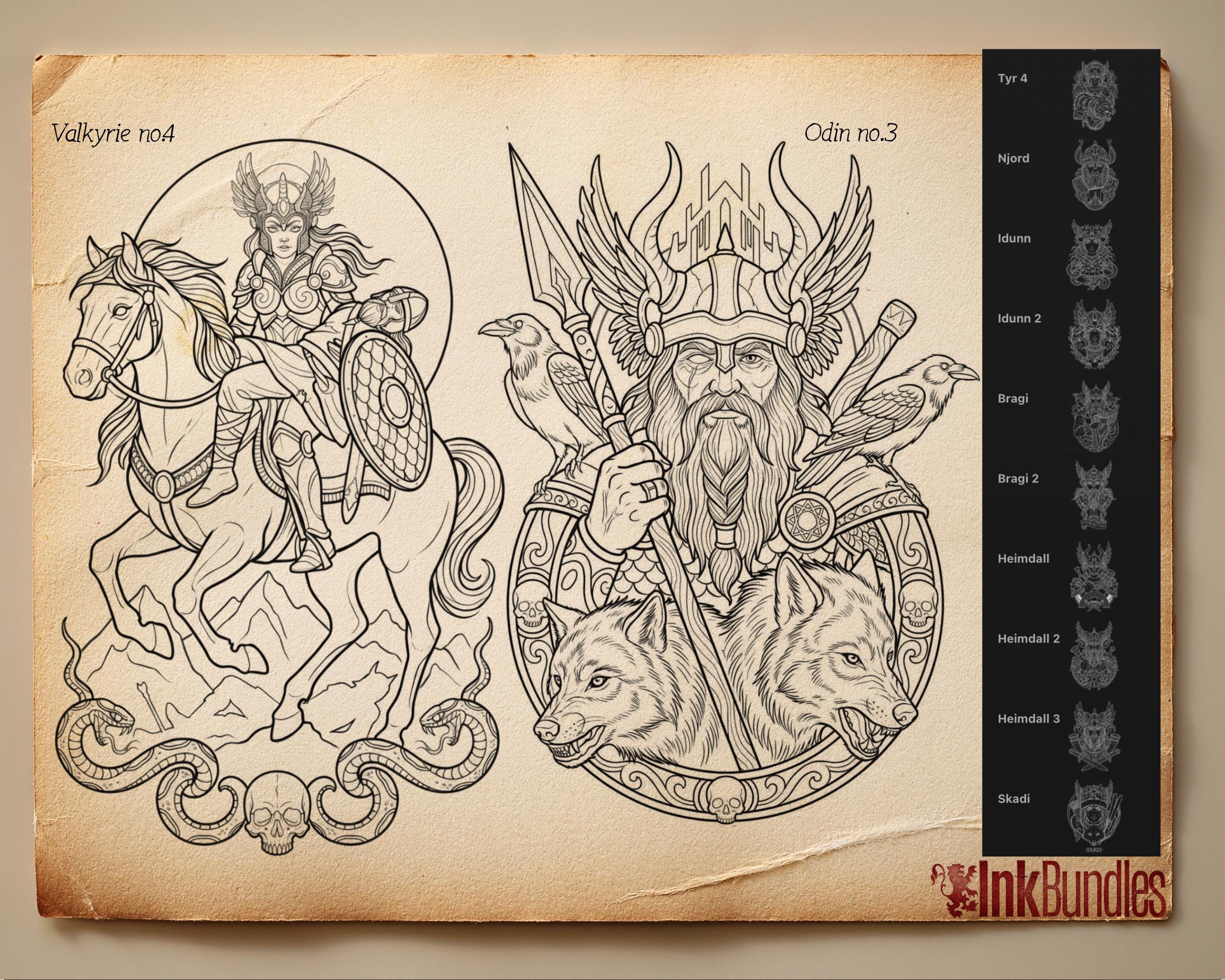 Northern Mythology, Traditional Viking – Stencils & Flash Art Procreate, PDF Tattoo References
