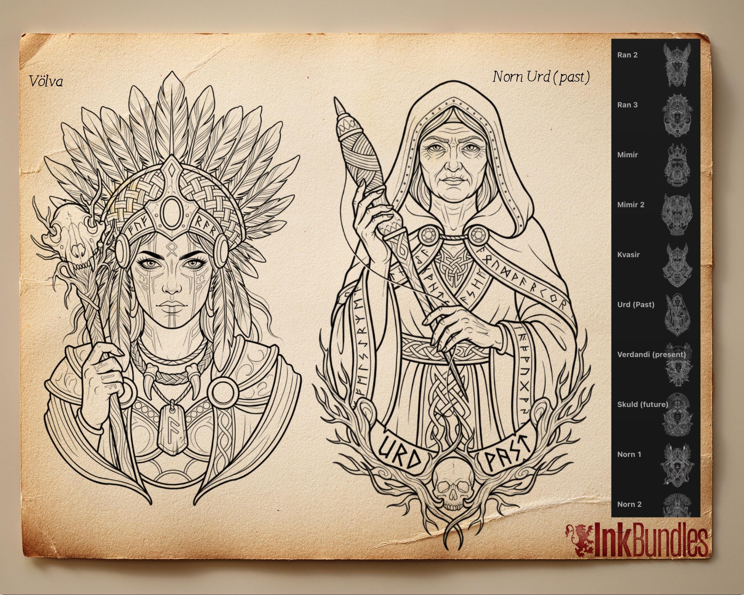 Northern Mythology, Traditional Viking – Stencils & Flash Art Procreate, PDF Tattoo References