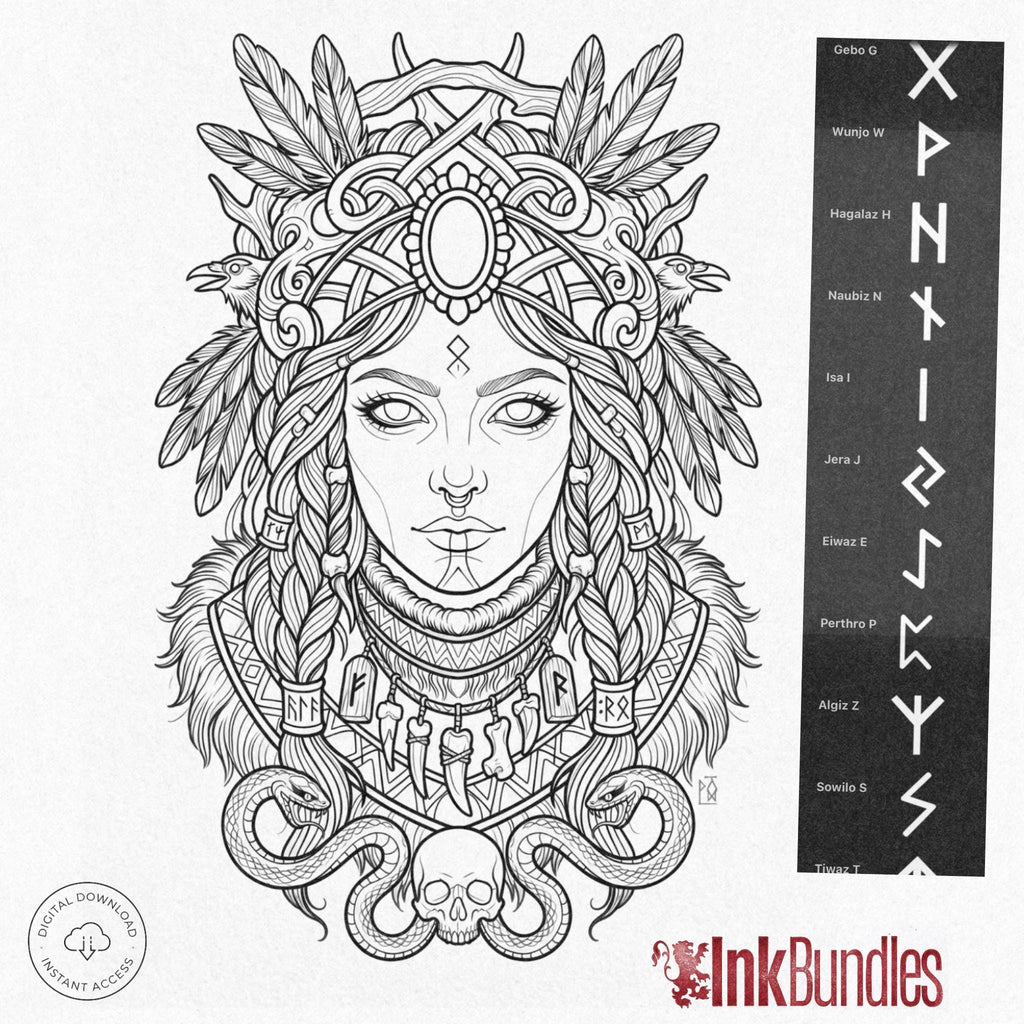 Northern Mythology, Traditional Viking – Stencils & Flash Art Procreate, PDF Tattoo References