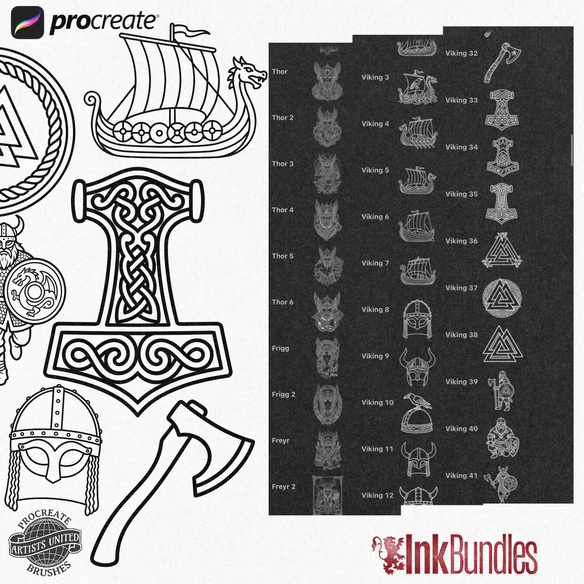 Northern Mythology, Traditional Viking – Stencils & Flash Art Procreate, PDF Tattoo References
