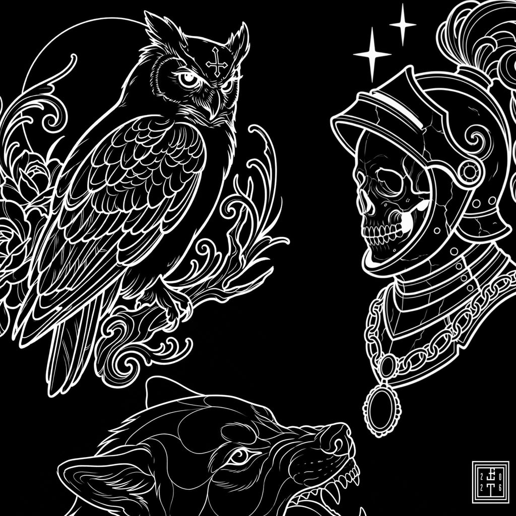 Dark Neo-Traditional 200+, Dark Macabre Tattoo Art, Neo-Traditional Procreate Stamps, Tattoo Stencils