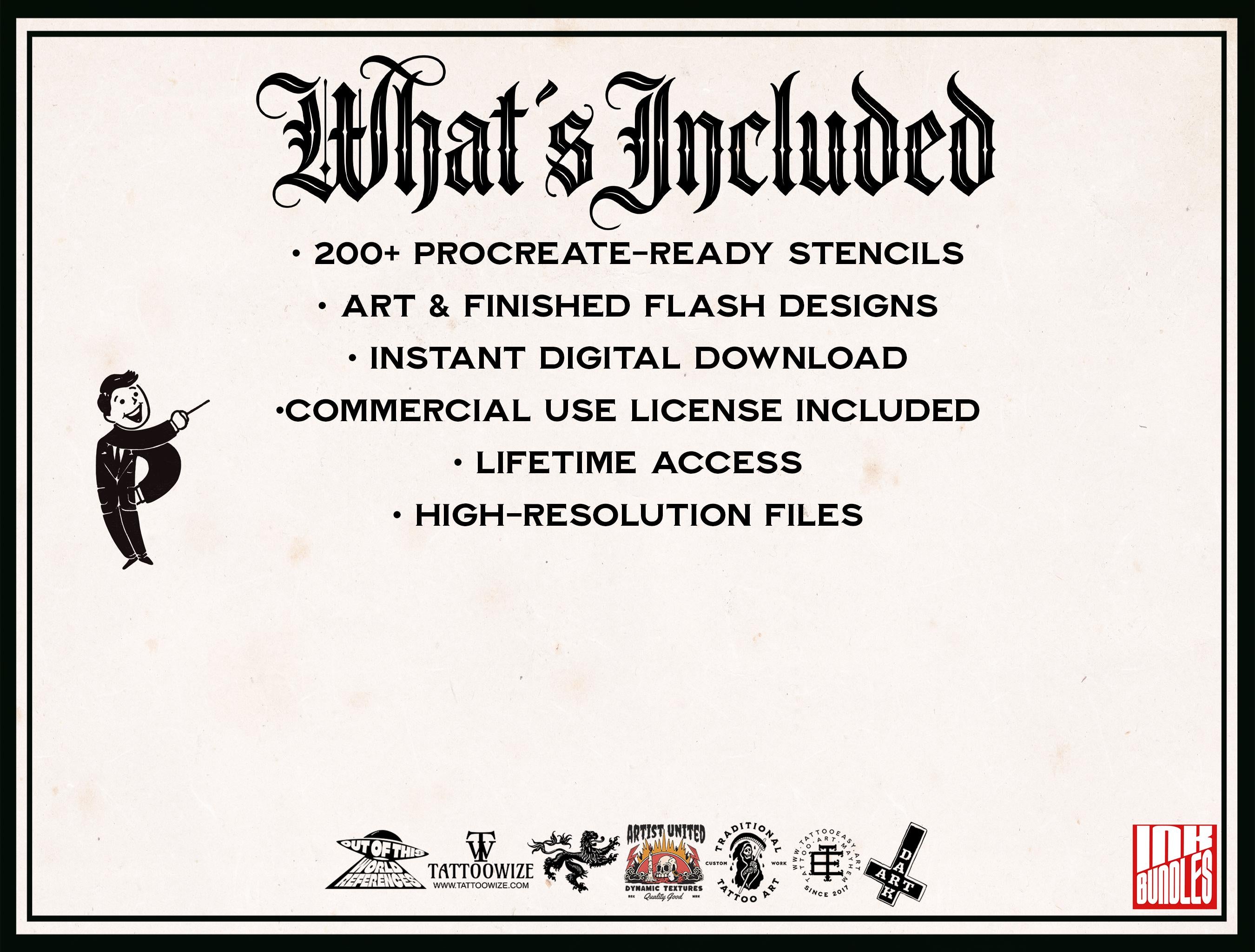 Dark Neo-Traditional 200+, Dark Macabre Tattoo Art, Neo-Traditional Procreate Stamps, Tattoo Stencils