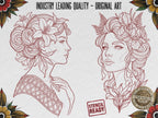 Procreate Neo Traditional Ladies, Tattoo design Set, Brushset, original stencils