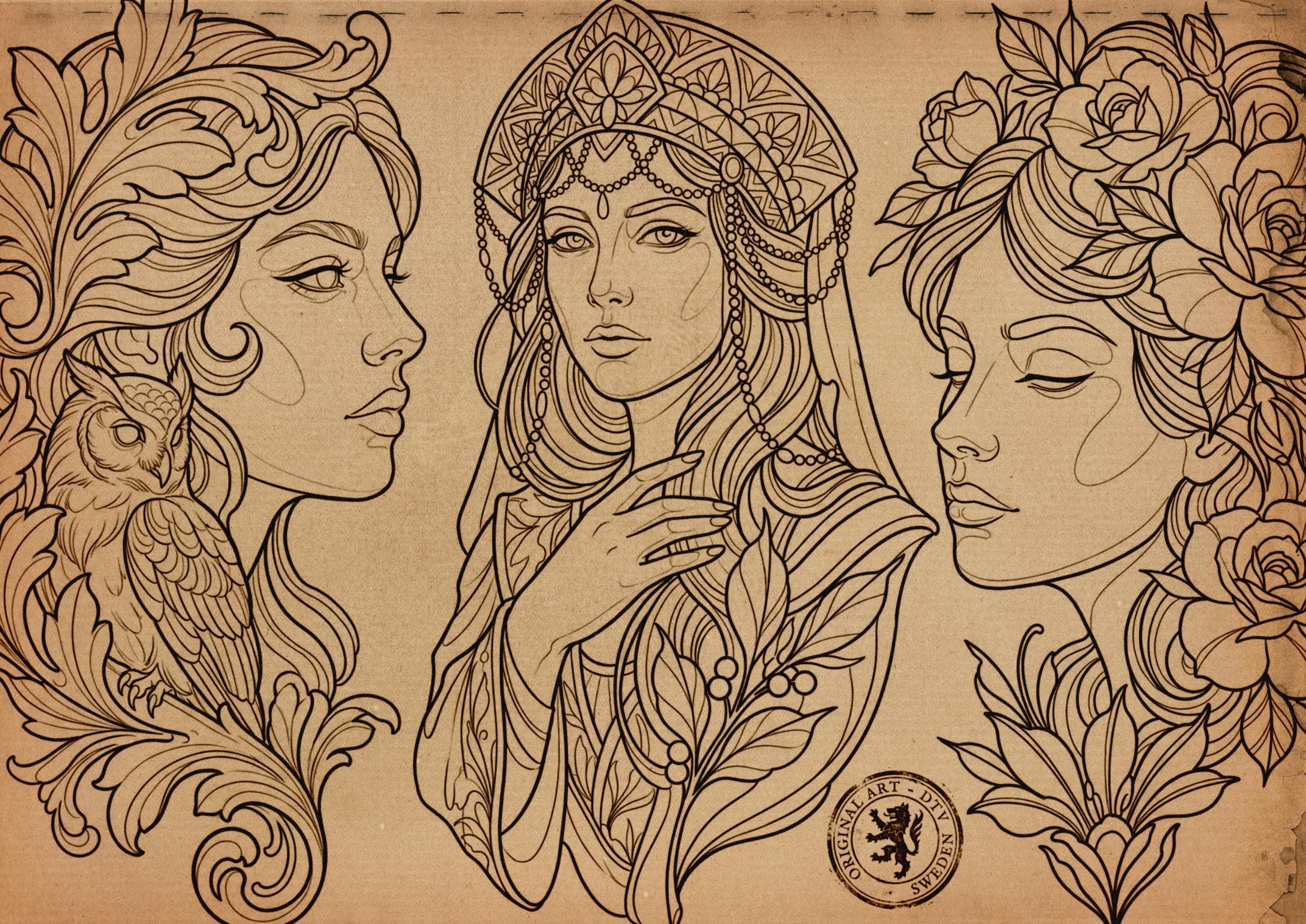 Procreate Neo Traditional Ladies, Tattoo design Set, Brushset, original stencils