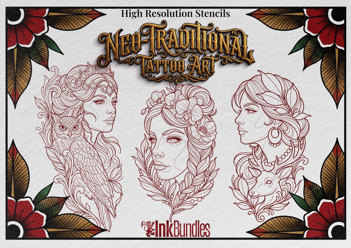 Neo-Traditional Ladies Vol.1 – 52 Procreate Stamps – preview 6