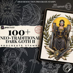 Dark Neo-Traditional vol.2 120+, Dark Macabre Tattoo Art, Neo-Traditional Procreate Stamps, Tattoo Stencils