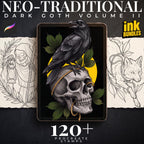 Dark Neo-Traditional vol.2 120+, Dark Macabre Tattoo Art, Neo-Traditional Procreate Stamps, Tattoo Stencils