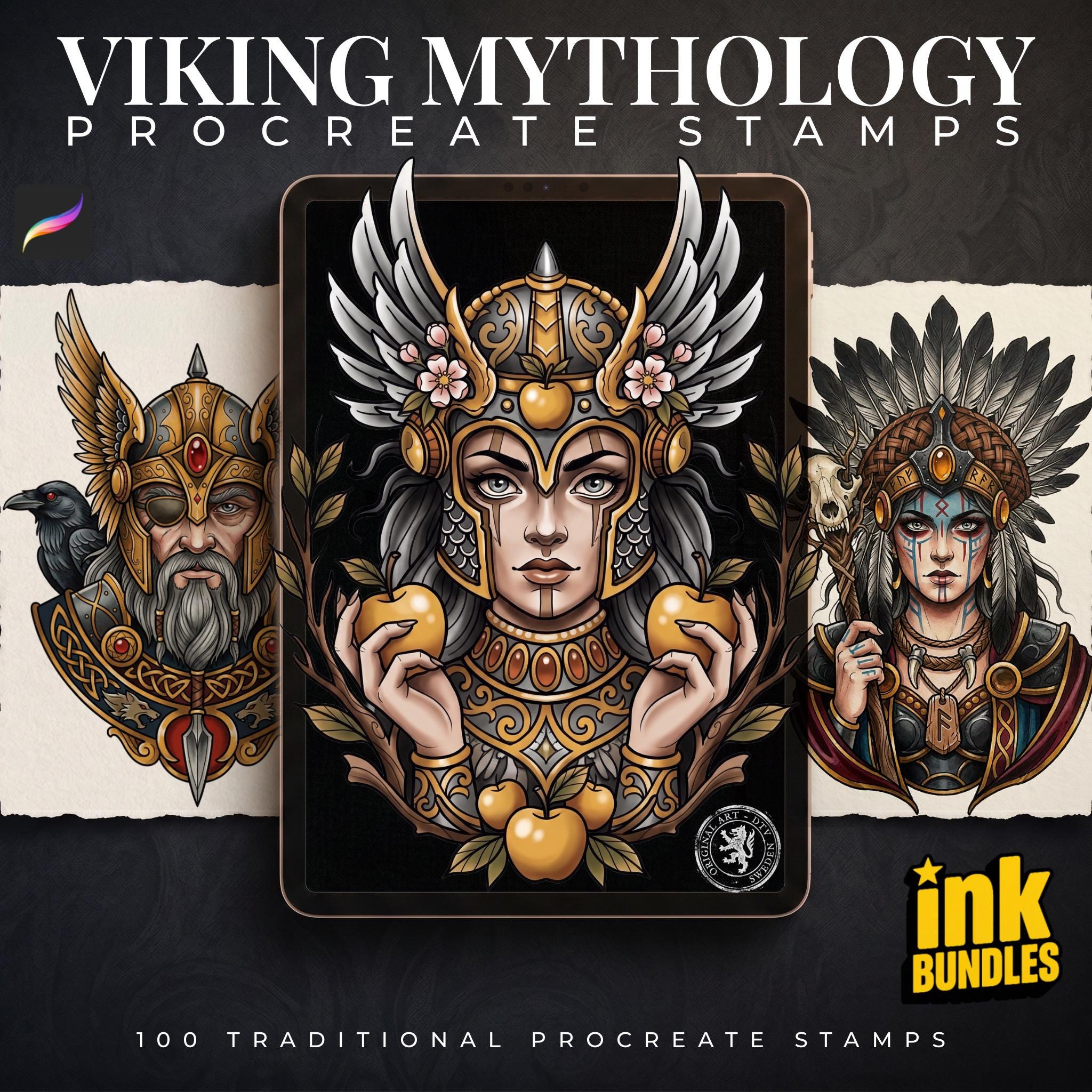 Northern Mythology, Traditional Viking – Stencils & Flash Art Procreate, PDF Tattoo References