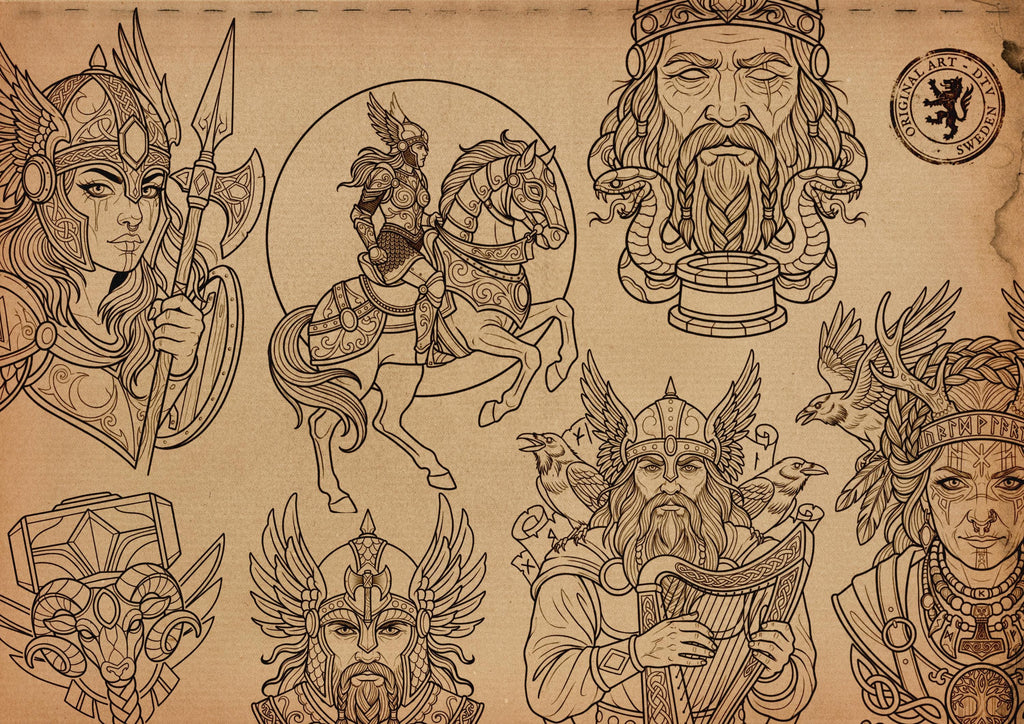 Northern Mythology, Traditional Viking – Stencils & Flash Art Procreate, PDF Tattoo References