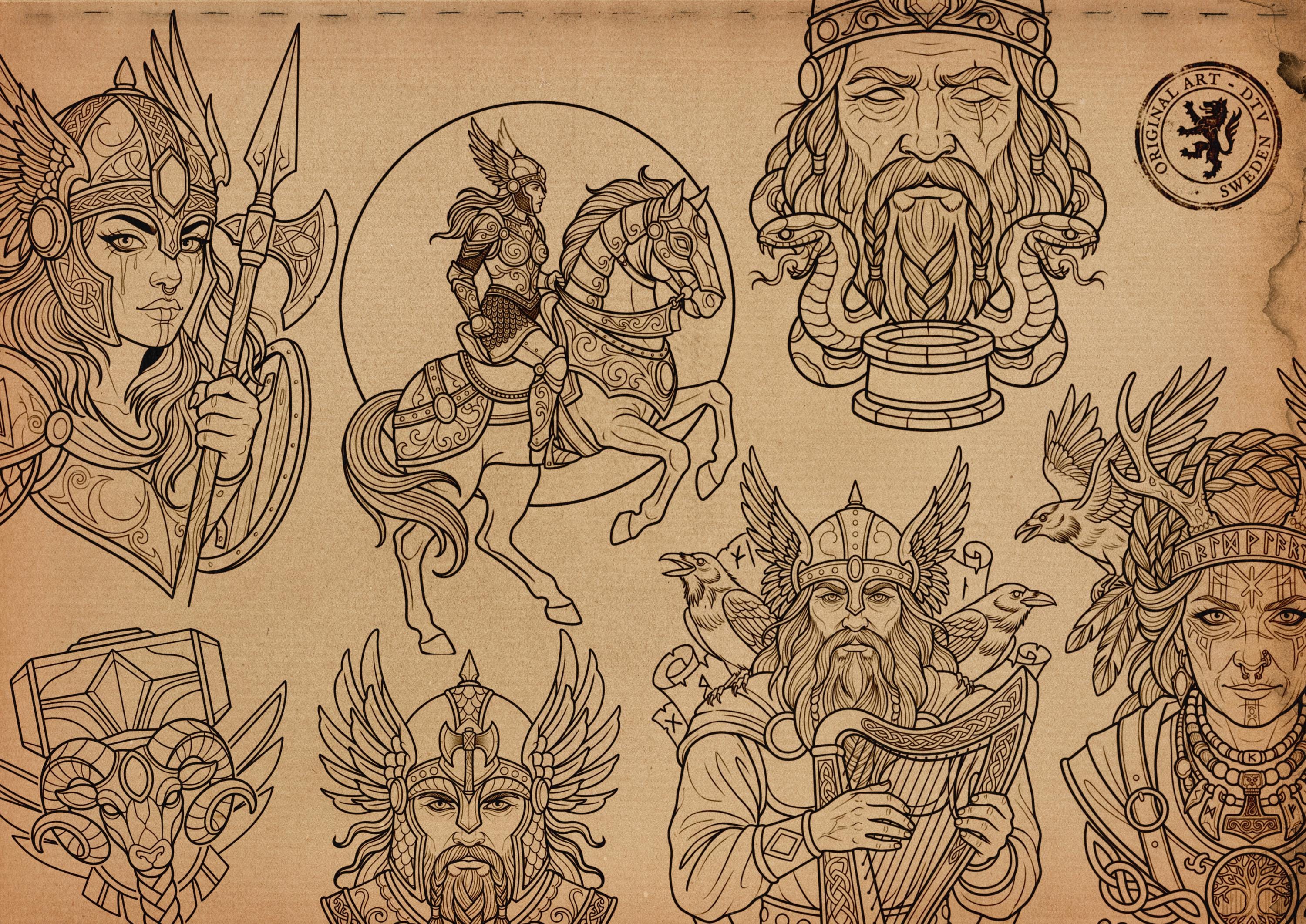 Northern Mythology, Traditional Viking – Stencils & Flash Art Procreate, PDF Tattoo References