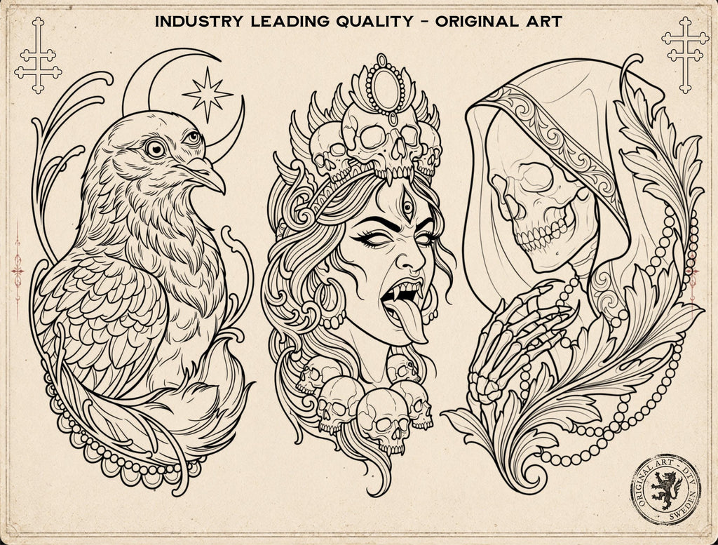 Dark Neo-Traditional 200+, Dark Macabre Tattoo Art, Neo-Traditional Procreate Stamps, Tattoo Stencils