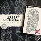 Dark Neo-Traditional 200+, Dark Macabre Tattoo Art, Neo-Traditional Procreate Stamps, Tattoo Stencils