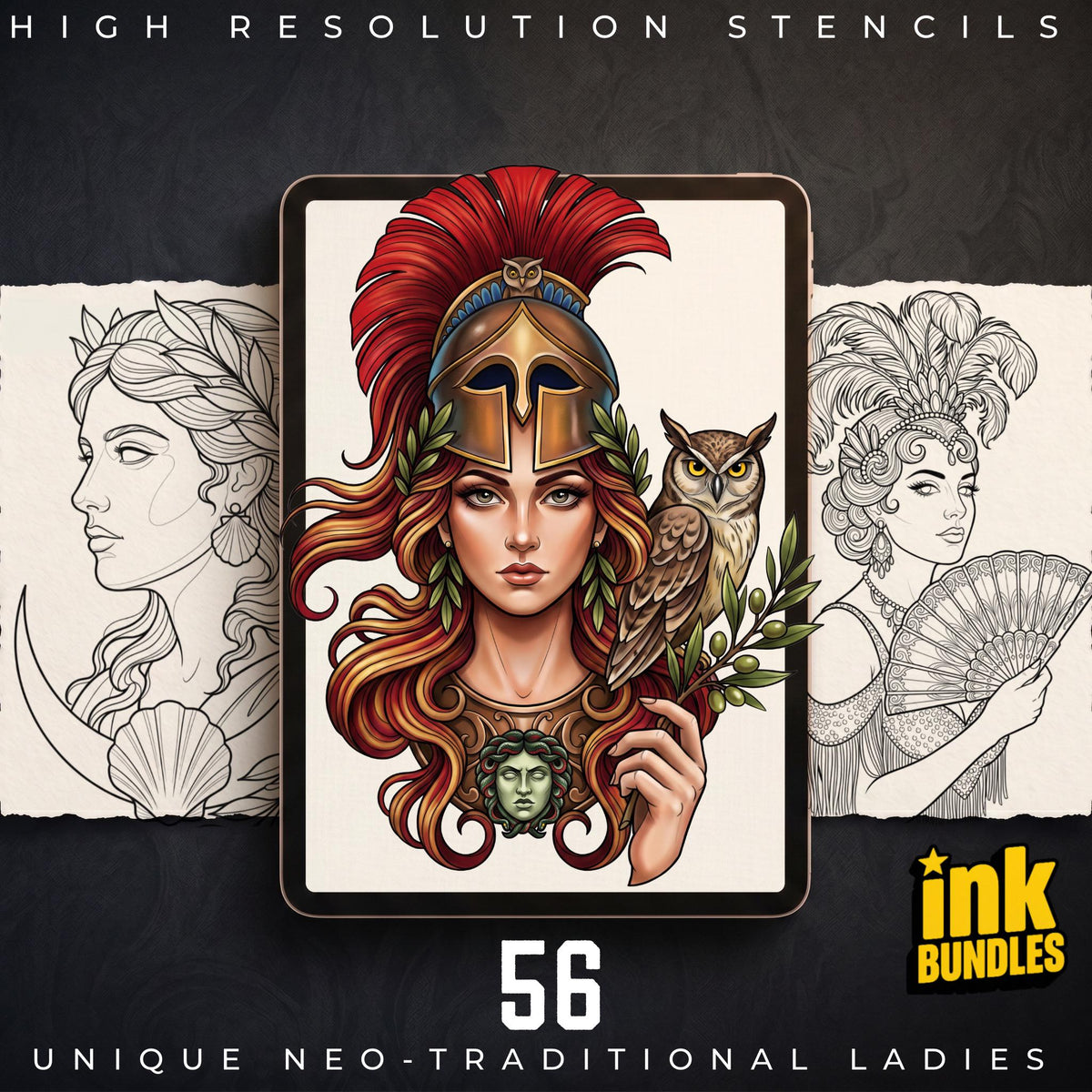Procreate Neo Traditional Ladies vol.2, Tattoo design Set, Brushset, original stencils