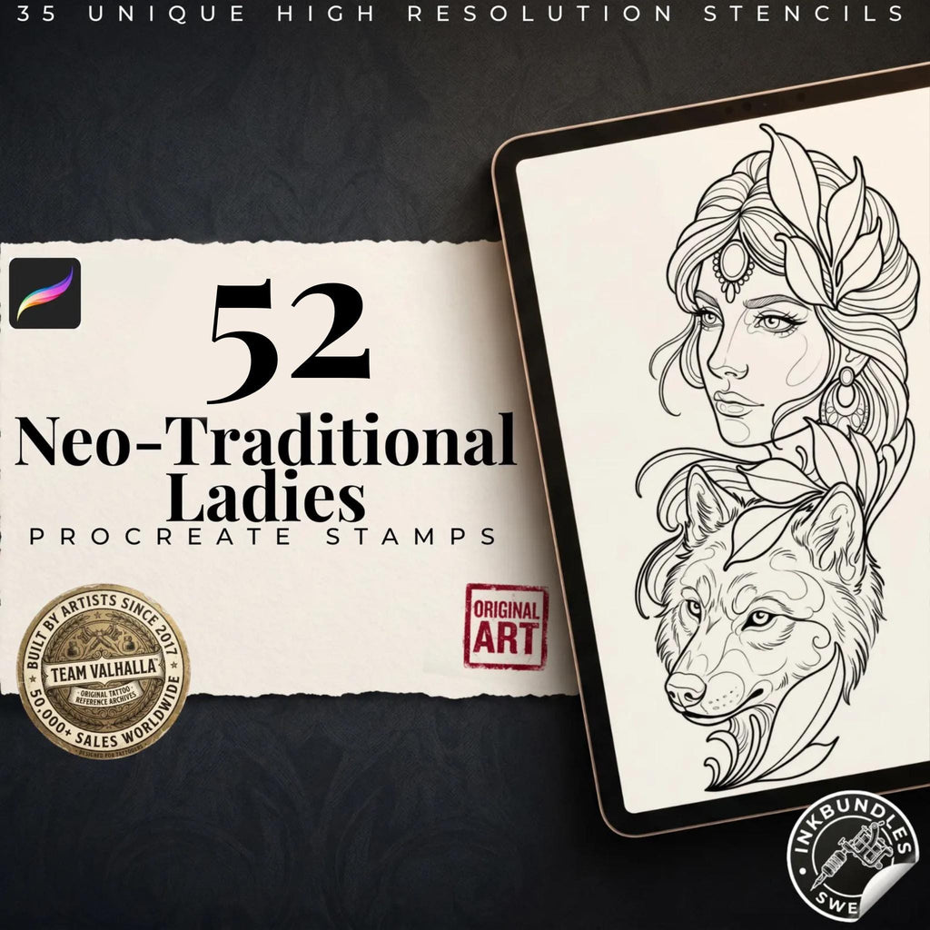 Neo-Traditional Ladies Vol.1 – 52 Procreate Stamps – preview 8