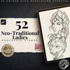 Neo-Traditional Ladies Vol.1 – 52 Procreate Stamps – preview 8