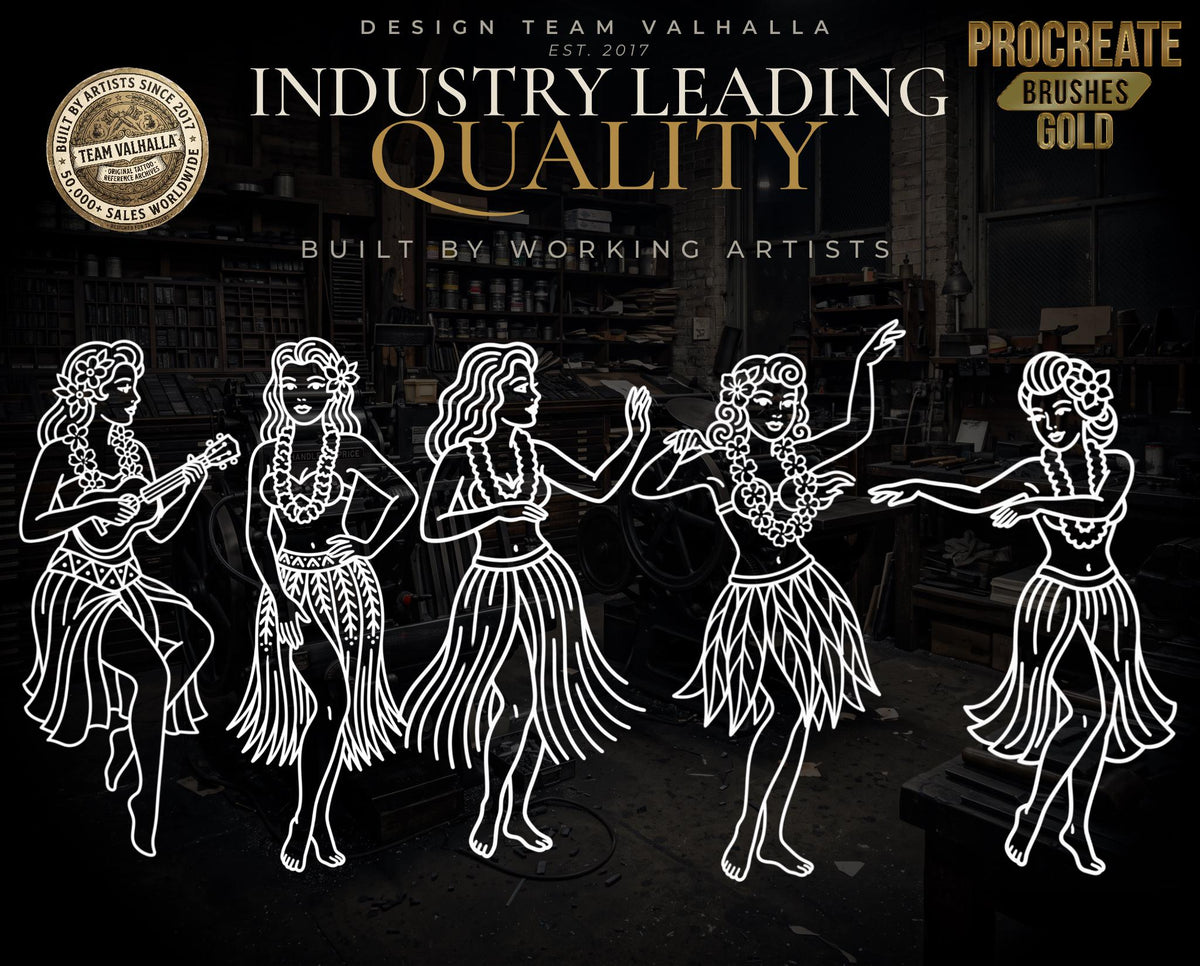 Procreate 200 Traditional characters vol.2, Tattoo design kit, Brushset, original stencils