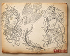 Dark Neo-Traditional vol.2 120+, Dark Macabre Tattoo Art, Neo-Traditional Procreate Stamps, Tattoo Stencils