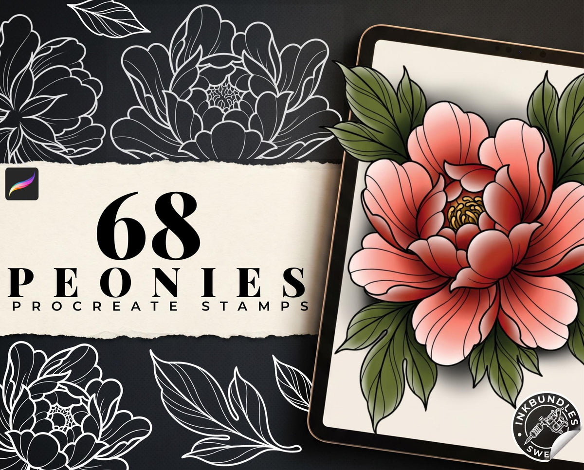 Japanese Peony Tattoo Stencils – Procreate Stamps