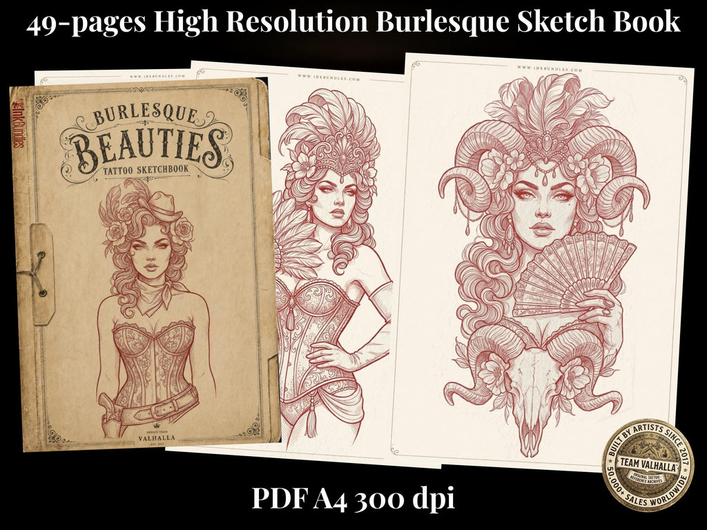 Burlesque Beauties Lady Portrait Sketchbook – 49 Pages PDF