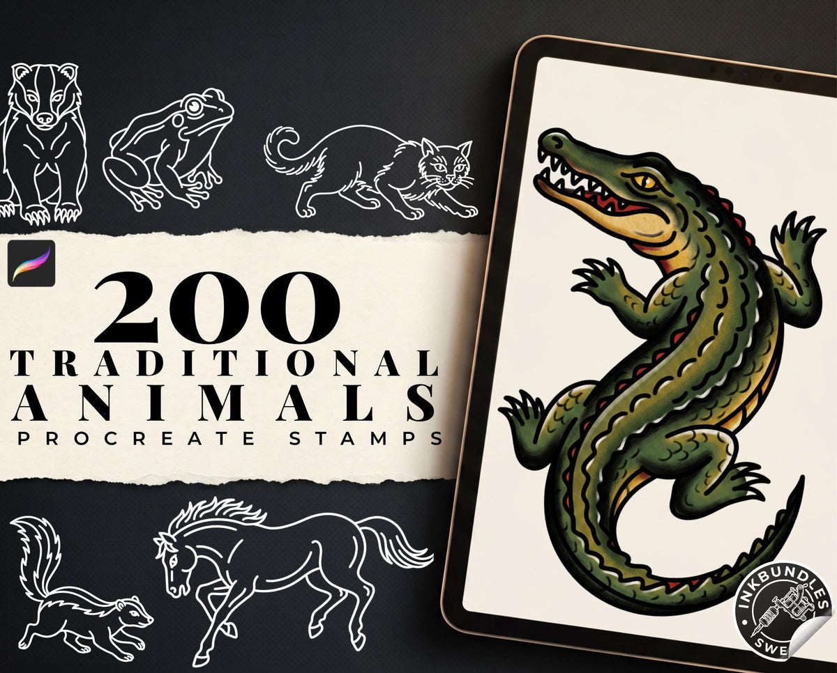 Animal Tattoo Stencils – 200+ Procreate Stamps