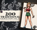 Procreate 200 Traditional characters vol.2, Tattoo design kit, Brushset, original stencils