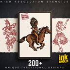 Procreate 200 Traditional characters vol.2, Tattoo design kit, Brushset, original stencils