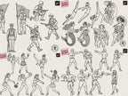 Procreate 200 Traditional characters vol.2, Tattoo design kit, Brushset, original stencils
