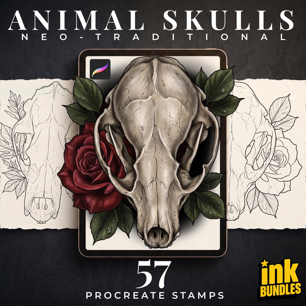 Animal Skull Tattoo Stencils – 57 Procreate Stamps