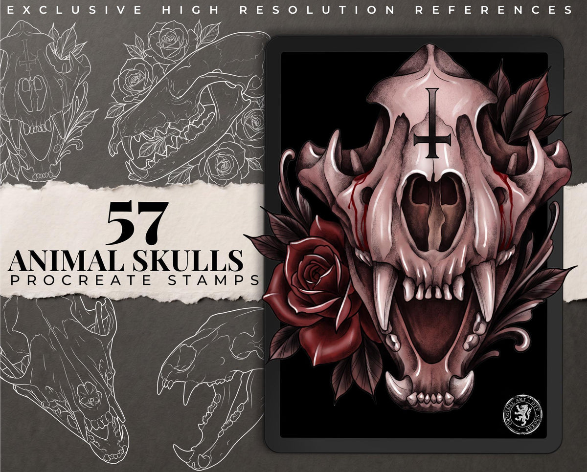Animal Skull Tattoo Stencils – 57 Procreate Stamps – preview 3