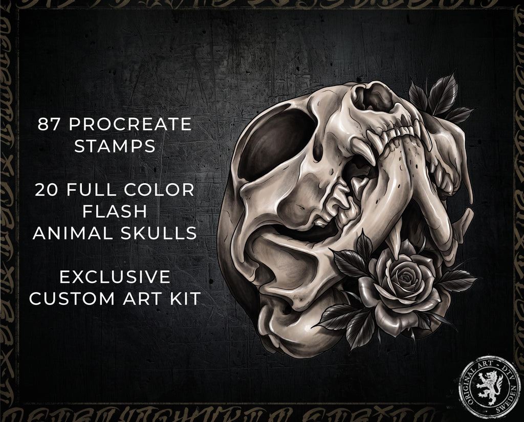 Feline Skull Tattoo Stencils – 82 Procreate Stamps – preview 3