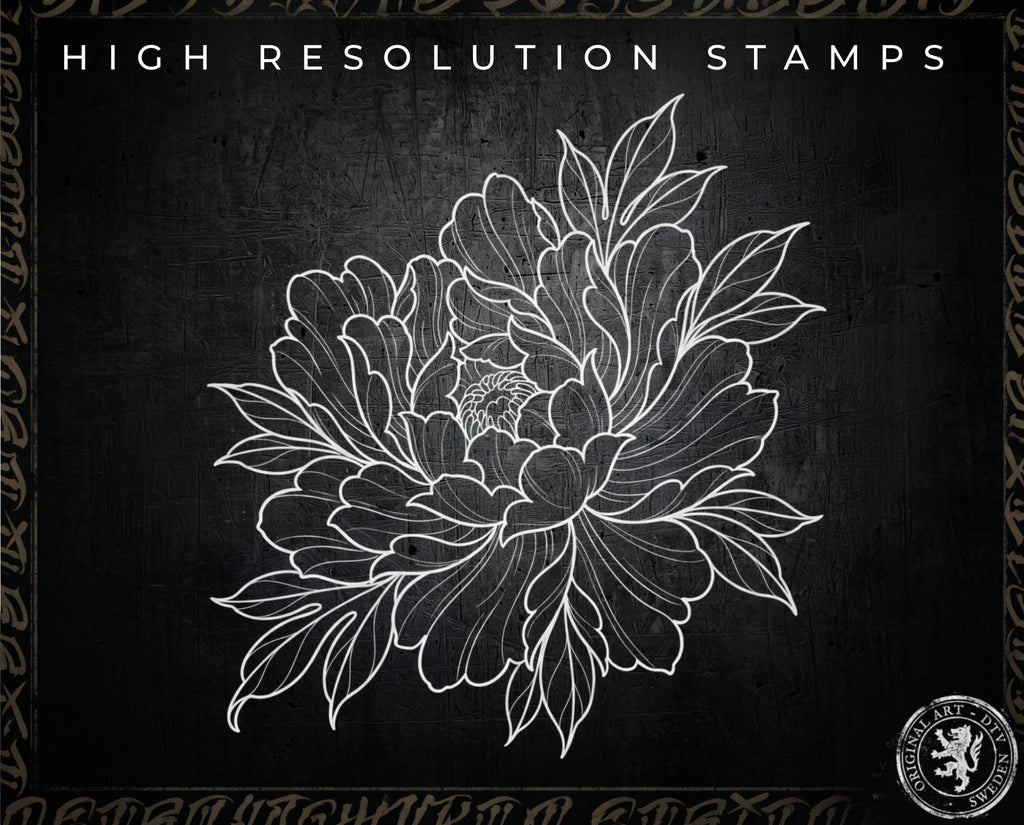 Japanese Peony Tattoo Stencils – Procreate Stamps – preview 3