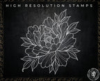 Japanese Peony Tattoo Stencils – Procreate Stamps – preview 3