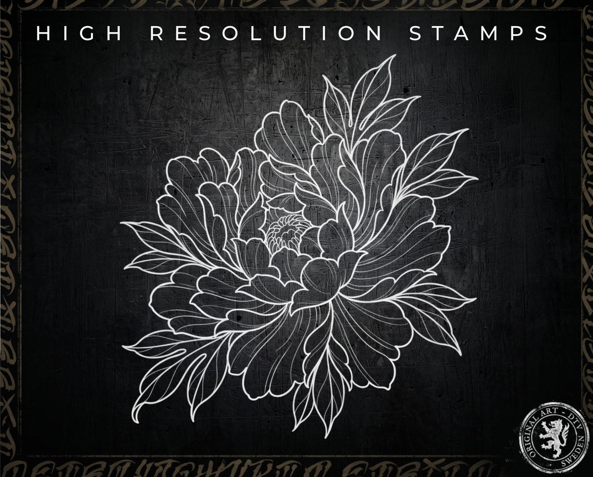 Japanese Peony Tattoo Stencils – Procreate Stamps – preview 3