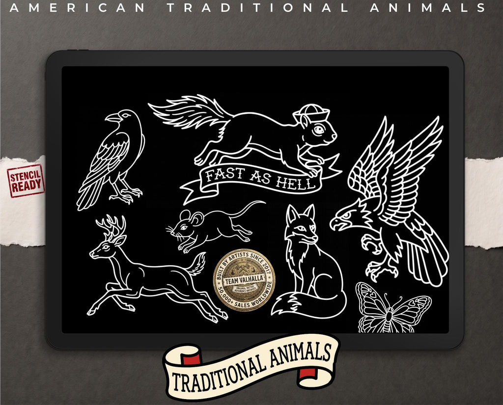 Animal Tattoo Stencils – 200+ Procreate Stamps – preview 4