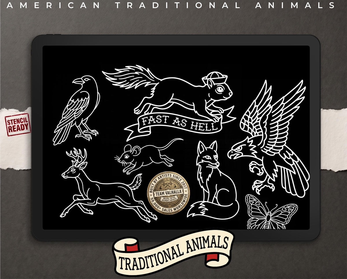 Animal Tattoo Stencils – 200+ Procreate Stamps – preview 4