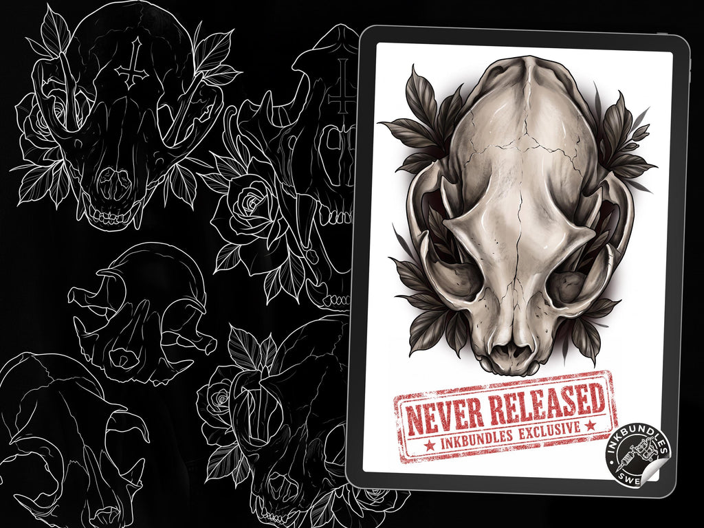 Animal Skull Tattoo Stencils – 57 Procreate Stamps – preview 2