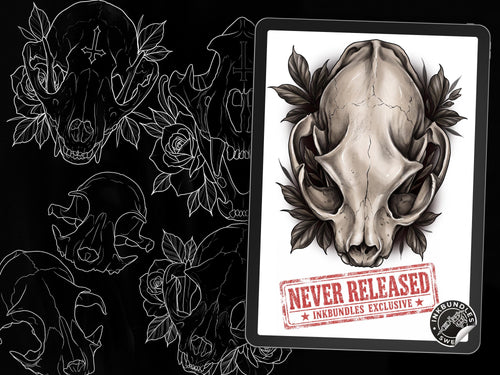 Animal Skull Tattoo Stencils – 57 Procreate Stamps – preview 2