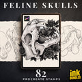 Feline Skull Tattoo Stencils – 82 Procreate Stamps – preview 5