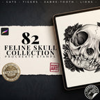 Feline Skull Tattoo Stencils – 82 Procreate Stamps – preview 6