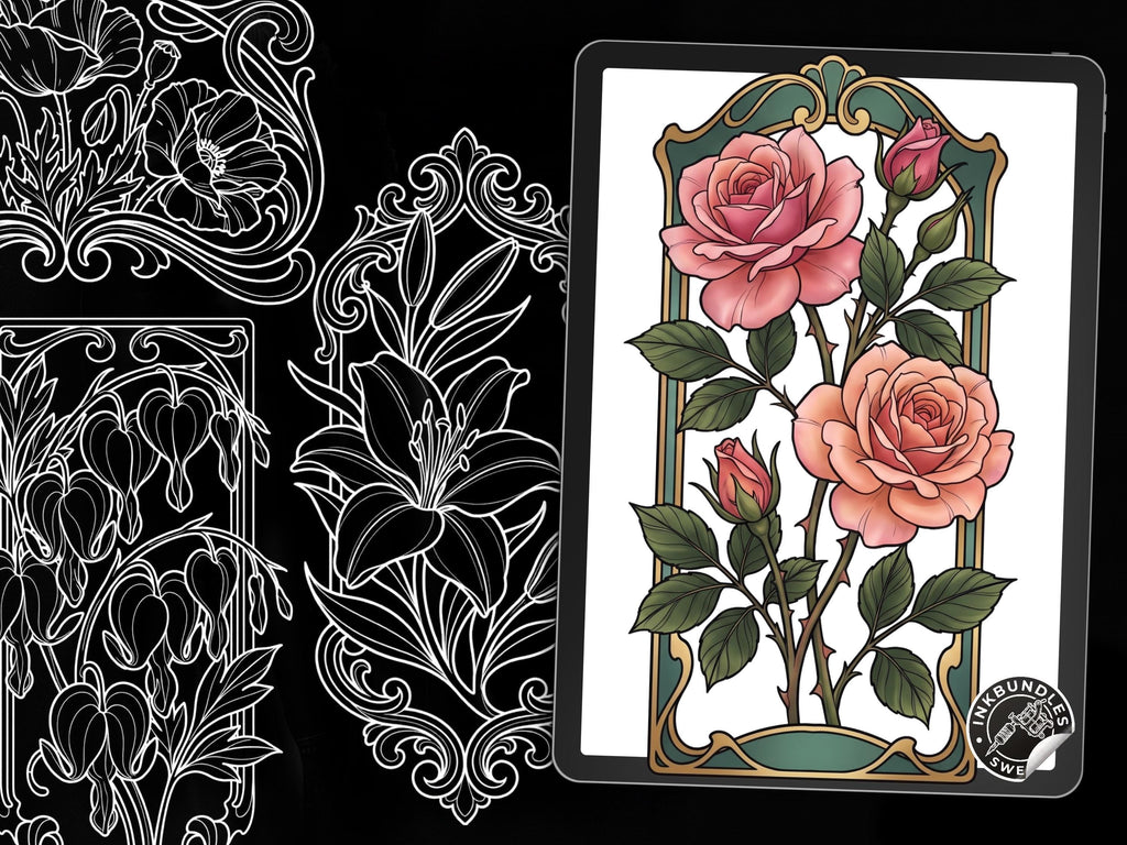 Flower Tattoo Stencils – 102+ Procreate Stamps – preview 3