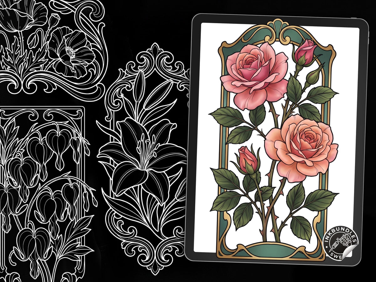 Flower Tattoo Stencils – 102+ Procreate Stamps – preview 3