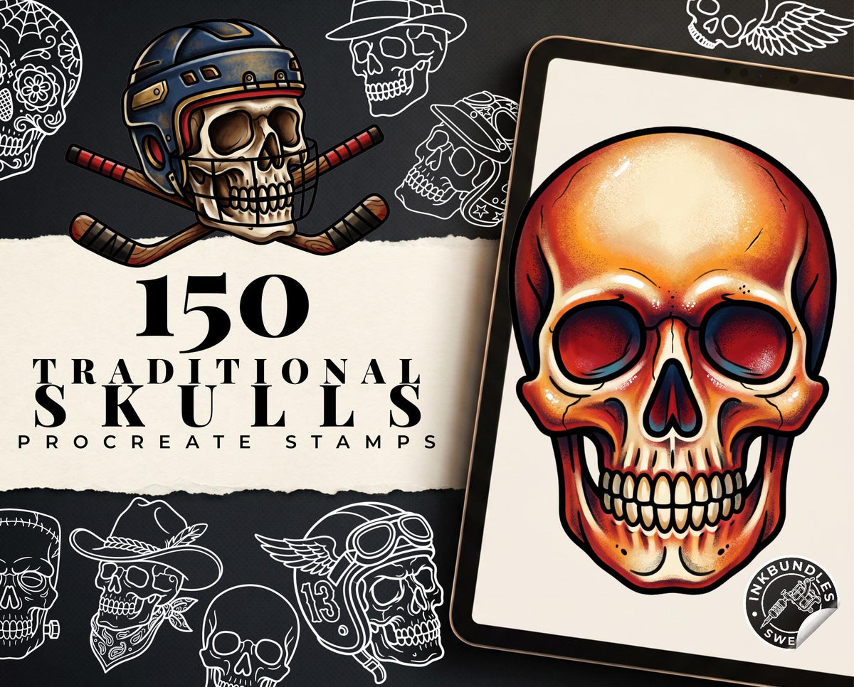 Skull Tattoo Stencils – 72 Procreate Stamps