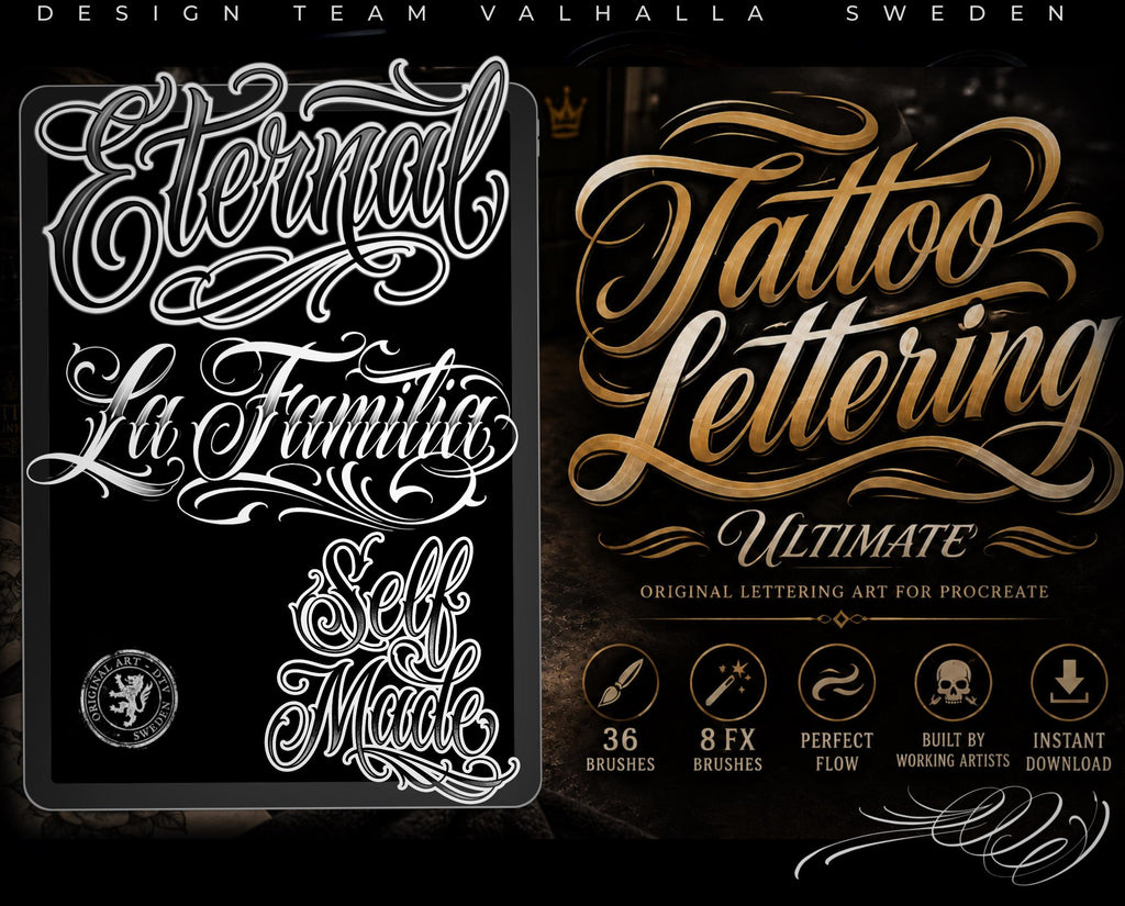 Neo-Traditional Lady Tattoo Design Kit: 2000+ Procreate Stamps, SVG & PNG Files